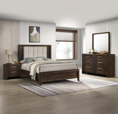 Create a warm and inviting retreat with this beautifully crafted bedroom ensemble, where timeless design meets modern functionality. Featuring a rich wood finish and sleek, linear details, this collection strikes the perfect balance between rustic charm a
