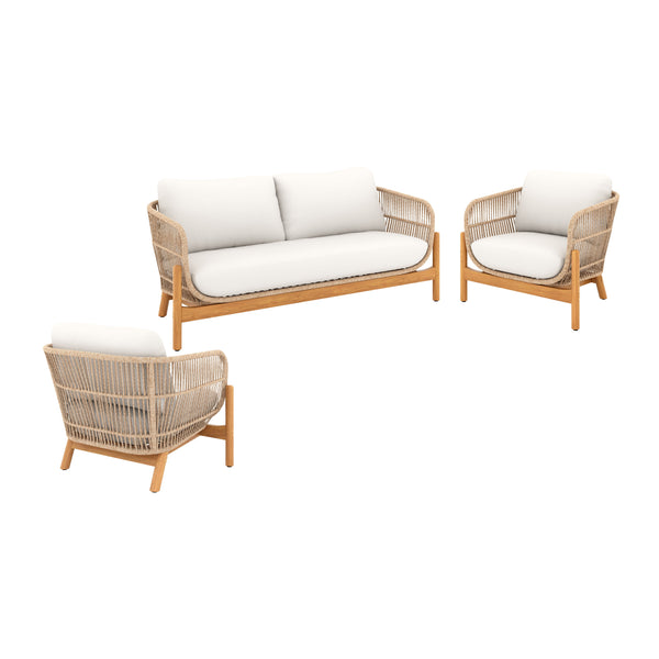Meet the Solstice 3 Piece Outdoor Conversation Set in Linen Beige, your ticket to creating a stylish and inviting outdoor oasis. With a Loveseat and 2 matching Club Chairs crafted from FSC Certified Acacia Solid Wood, this set promises durability and eco-