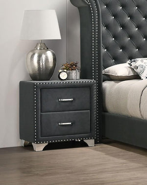  this nightstand is a conversation starter. It has two spacious drawers to store your bedside items. Nail head trim makes a glorious statemen