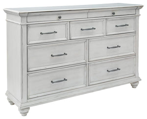 Give your retreat vintage charm and valuable drawer storage with this dresser. In a beautifully distressed whitewash finish, you-'ll love putting it all away in casual style. Seven full-sized drawers and two accessory top drawers will easily accommodate y