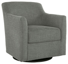 Down with uptown style. This swivel accent chair goes to town with a high-design aesthetic that-'s temptingly affordable. An ideal way to enhance your lounge space, this chair with a 360-degree swivel base brings casually chic style full circle.<br><br><b