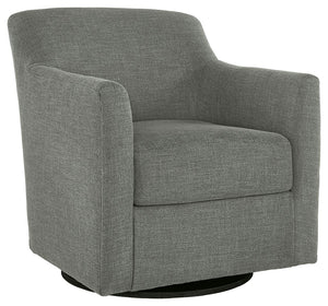 Down with uptown style. This swivel accent chair goes to town with a high-design aesthetic that-'s temptingly affordable. An ideal way to enhance your lounge space, this chair with a 360-degree swivel base brings casually chic style full circle.<br><br><b