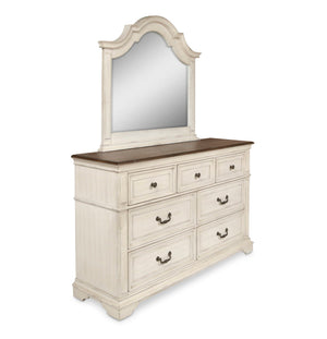 Enhance your space with the New Classic Furniture Anastasia Mirror in Antique White, a symbol of real wood craftsmanship with solid poplar and oak veneer ensuring enduring durability. The heirloom finish, achieved through a detailed multi-step process inv