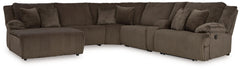 Experience unparalleled comfort with this reclining sectional with chaise. Itâ€™s a stylish and invitingly soft lookâ€”made all the more appealing by cozy corduroy cushions that feel great and add a touch of texture. The rich chocolate brown upholstery ef