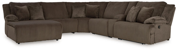 Experience unparalleled comfort with this reclining sectional with chaise. Itâ€™s a stylish and invitingly soft lookâ€”made all the more appealing by cozy corduroy cushions that feel great and add a touch of texture. The rich chocolate brown upholstery ef
