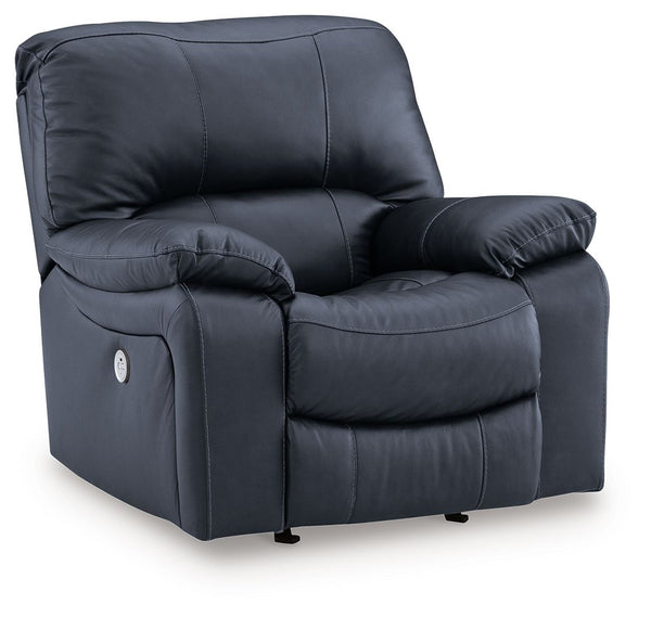 Focus on function. This practical power rocker recliner balances contemporary character and irresistible comfort. Its affordable, expertly matched leather and faux leather upholstery keeps your style up to speed without breaking the bank. Reclining with t
