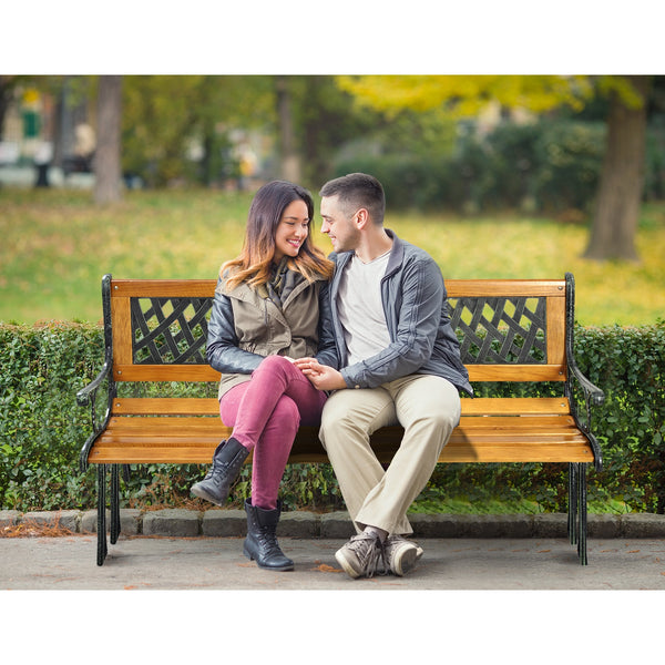 It consists of well-painted iron cast structure  solid wood seat and backrest frame  and PVC backrest pattern. <br>It comes with a size of 49.5-" x 20.5-" x 29-" and features a strong load-bearing capacity of up to 463 lbs. <br>It-'s able to comfortably s