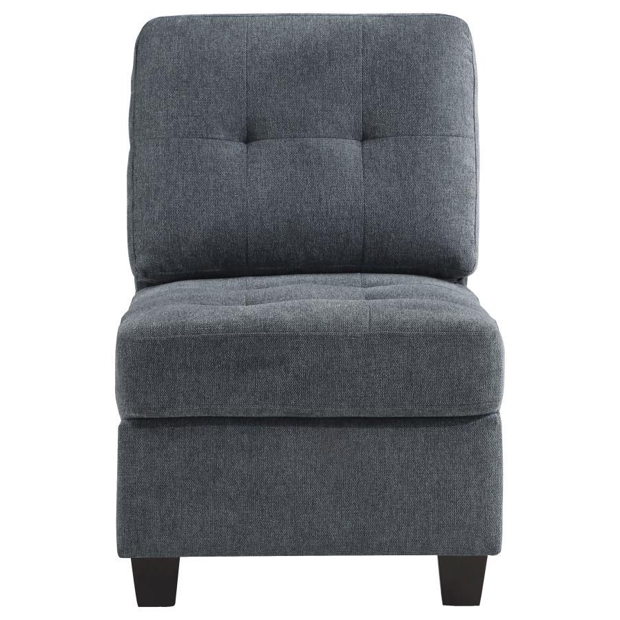 Elevate your living space with this versatile armless chair, perfect as a standalone piece or as an additional seating option in any room. Upholstered in a sophisticated fabric, this chair offers a timeless design that blends seamlessly with various decor