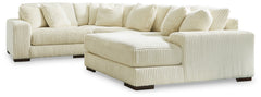 Plush and posh. Showcase your eye for on-trend texture with the statement-making cord upholstery of this sectional with chaise. Its stunningly soft fabric entices in an ivory hue, complementing contemporary color palettes. Sink into the cushions and plan 