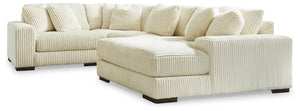 Plush and posh. Showcase your eye for on-trend texture with the statement-making cord upholstery of this sectional with chaise. Its stunningly soft fabric entices in an ivory hue, complementing contemporary color palettes. Sink into the cushions and plan 