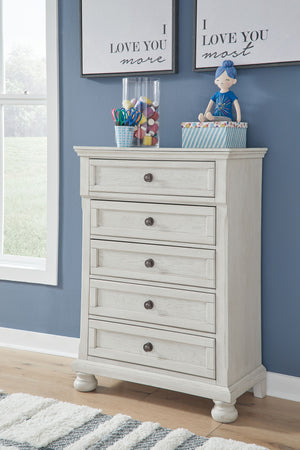  timeless furnishings take your bedroom to the next level. Nothing does that better than this chest of drawers. The antiqued white finish with a wonderful grain texture radiates sophistication