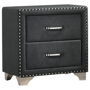 You-'ve never seen furniture so elegant until this nightstand entered the picture. Entirely upholstered in velvet, this nightstand is a conversation starter. It has two spacious drawers to store your bedside items. Nail head trim makes a glorious statemen