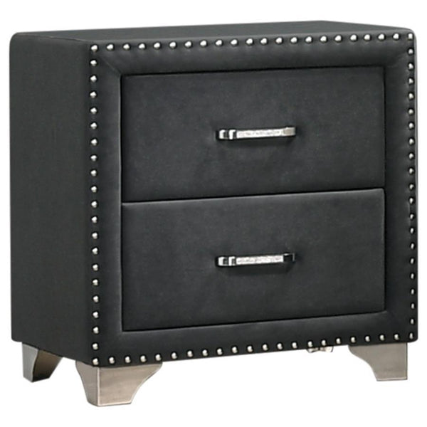 You-'ve never seen furniture so elegant until this nightstand entered the picture. Entirely upholstered in velvet, this nightstand is a conversation starter. It has two spacious drawers to store your bedside items. Nail head trim makes a glorious statemen
