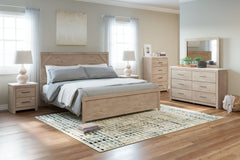 Senniberg - Light Brown / White - 7 Pc. - Dresser, Mirror, Chest, King Panel Bed, 2 Nightstands