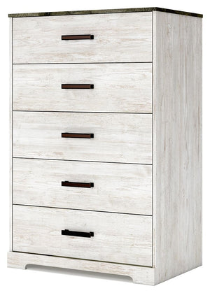Shawburn - White / Black / Gray - Five Drawer Chest - Vinyl-Wrapped
