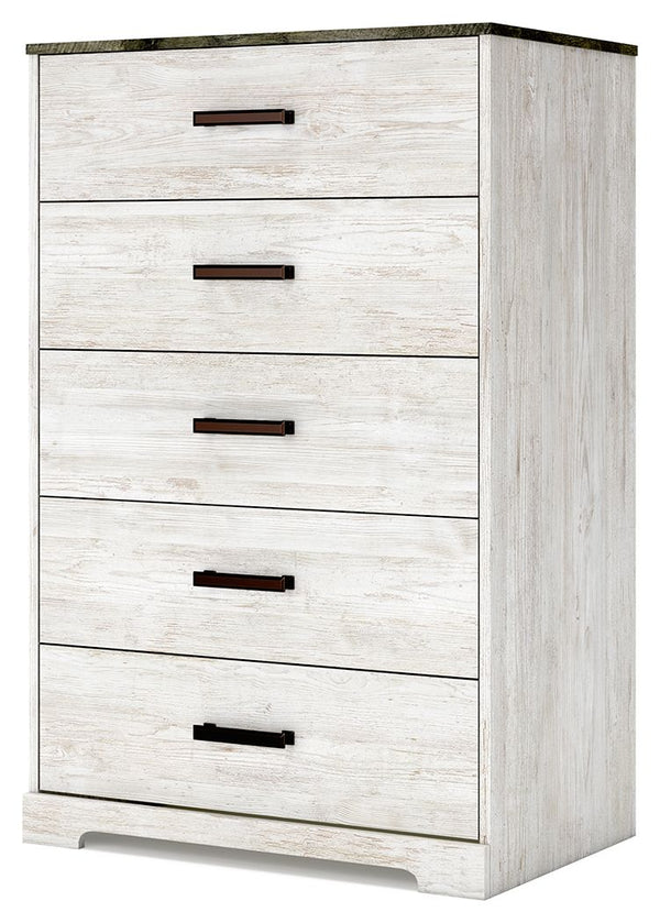 Shawburn - White / Black / Gray - Five Drawer Chest - Vinyl-Wrapped