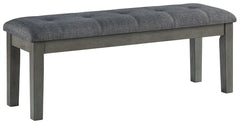 Cool and on-trend. This dining bench sports a two-tone gray look for a contemporary-yet-casual feel. The cushioned foam seat in a gray textural fabric pairs seamlessly with the antiqued gray finish, providing you with a super-stylish and versatile seating