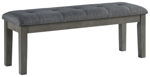 Cool and on-trend. This dining bench sports a two-tone gray look for a contemporary-yet-casual feel. The cushioned foam seat in a gray textural fabric pairs seamlessly with the antiqued gray finish, providing you with a super-stylish and versatile seating