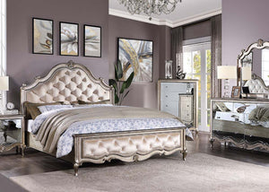 Esteban - Eastern King Bed - Velvet & Antique Champagne