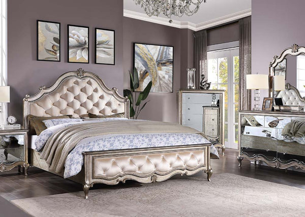 Esteban - Eastern King Bed - Velvet & Antique Champagne