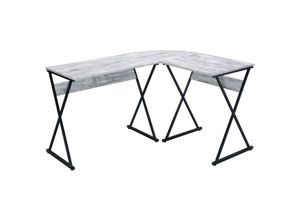 Strike a balance between contemporary design and age-old materials. The Zafiri Desk features an modern L-shaped top , with round corner design for both safety and style. The classic combination of rustic wood and black metal infuse the desk with an old-wo