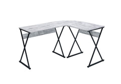 Strike a balance between contemporary design and age-old materials. The Zafiri Desk features an modern L-shaped top , with round corner design for both safety and style. The classic combination of rustic wood and black metal infuse the desk with an old-wo