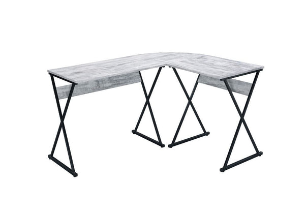 Strike a balance between contemporary design and age-old materials. The Zafiri Desk features an modern L-shaped top , with round corner design for both safety and style. The classic combination of rustic wood and black metal infuse the desk with an old-wo