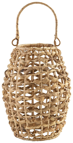 With its woven natural rattan and open-and-airy design, this lantern appeals to those turned on by a natural, bohemian sense of style. Holds one flameless pillar candle (not included).<br/><br/><b>Product Features</b><ul><li>WARNING: Do not use with open 