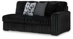 This right-arm facing sofa is made with polyester upholstery. Pairs with other items in the series to make a sectional.<br><br><b>Additional Dimensions</b><br><ul><li>Arm height: 27-"</li><li>Seat depth: 25-"</li><li>Seat height: 22-"</li><li>Top of cushi