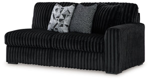 This right-arm facing sofa is made with polyester upholstery. Pairs with other items in the series to make a sectional.<br><br><b>Additional Dimensions</b><br><ul><li>Arm height: 27-"</li><li>Seat depth: 25-"</li><li>Seat height: 22-"</li><li>Top of cushi