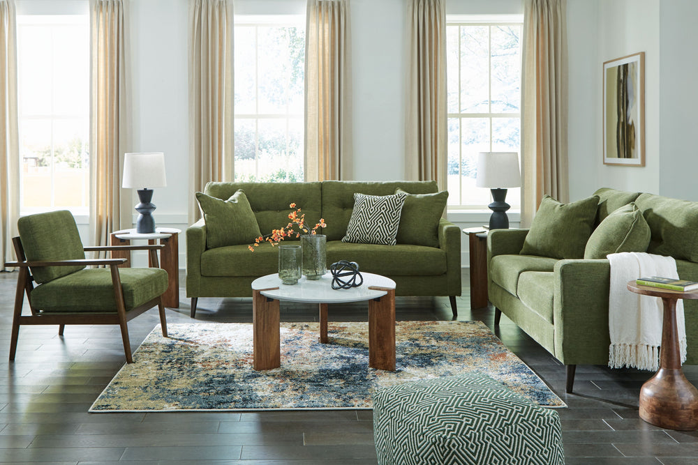 Feed your mid-century modern nostalgiaâ€”with a contemporary twist. A vibrant trend-right hue and comfy feel make this sofa with matching loveseat and chair perfect for lounging solo or with friends and family. Its linear profile adds plenty of fresh styl