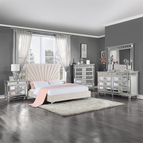 Faiz - Eastern King Bed - Beige Velvet