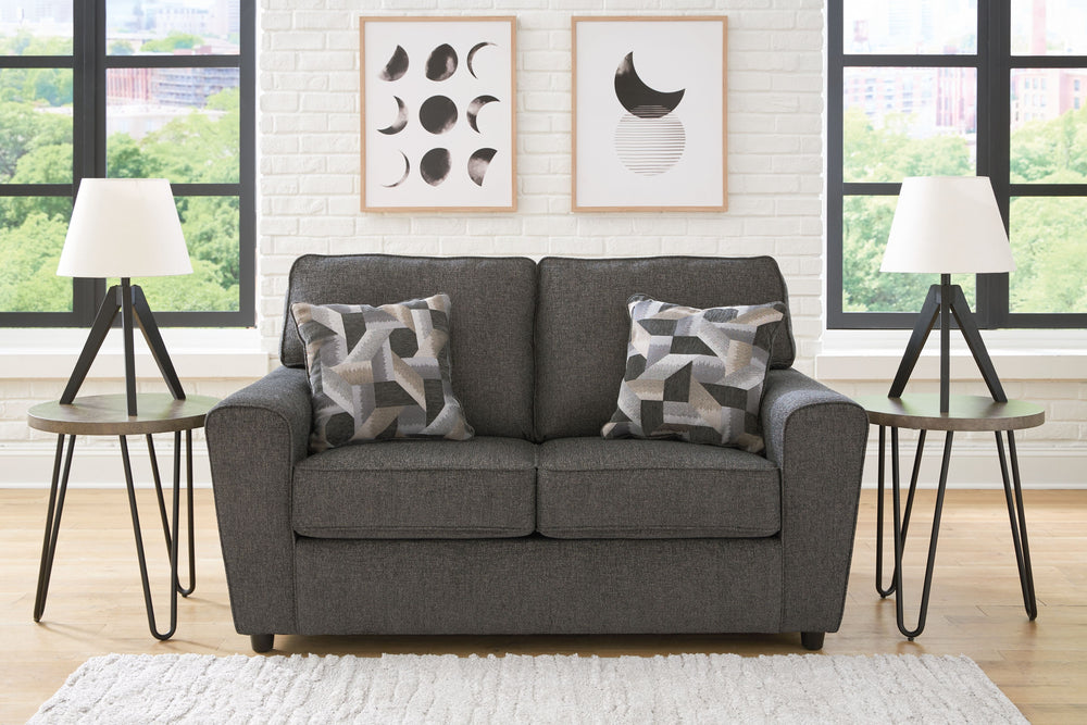 Revamp your sleekly styled living room sanctuary with this loveseat. Well-suited to contemporary spaces with a calming neutral upholstery in slate gray, it makes a subtle design statement in your space whether youâ€™re hosting guests or enjoying a night i