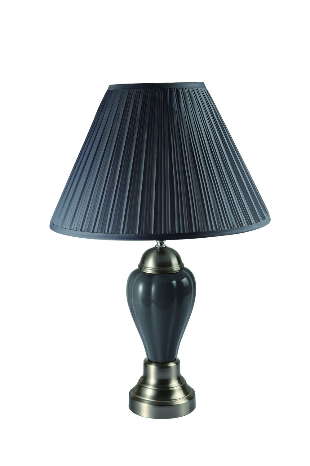 Lamp Sets<h4><b>Satin Nickel - Porcelain Lamp - Gray</b></h4> <table width="100%"><colgroup><col style="width: 30%"> <col style="width: 70%"> </colgroup> <tbody> <tr> <td>Dimensions</td> <td> 17.00"L x 17.00"D x 27.00"H</td> </tr> <tr> <td>Weight</td> <td