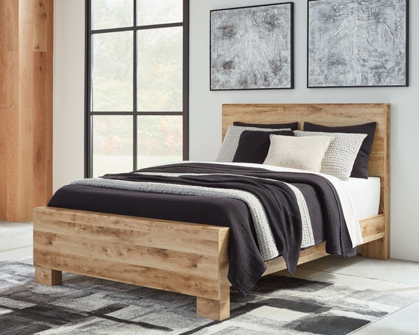 Inspired by natural beauty, refined to perfection. This queen panel bed brings cozy outdoor vibes to your bedroom with its warm and inviting golden rustic finish. Simple and streamlined, this piece adds a subtle touch of authentic style to your space. <h4