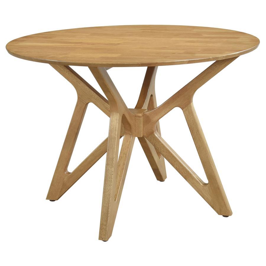 A laid-back look must wait in your casual entertaining and living spaces as this charming hardwood dining table wakes up any room with an energetic design. A round over bevel tabletop reflects trending styles, especially for compact or corner placement. T