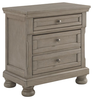 Satisfying your taste for tradition, this nightstand sports serene sophistication. Forever classic design detailsâ€”inlaid panels, silvertone patina hardware and bun feetâ€”are so easy to love. Its burnished light gray finish elevates the look with modern