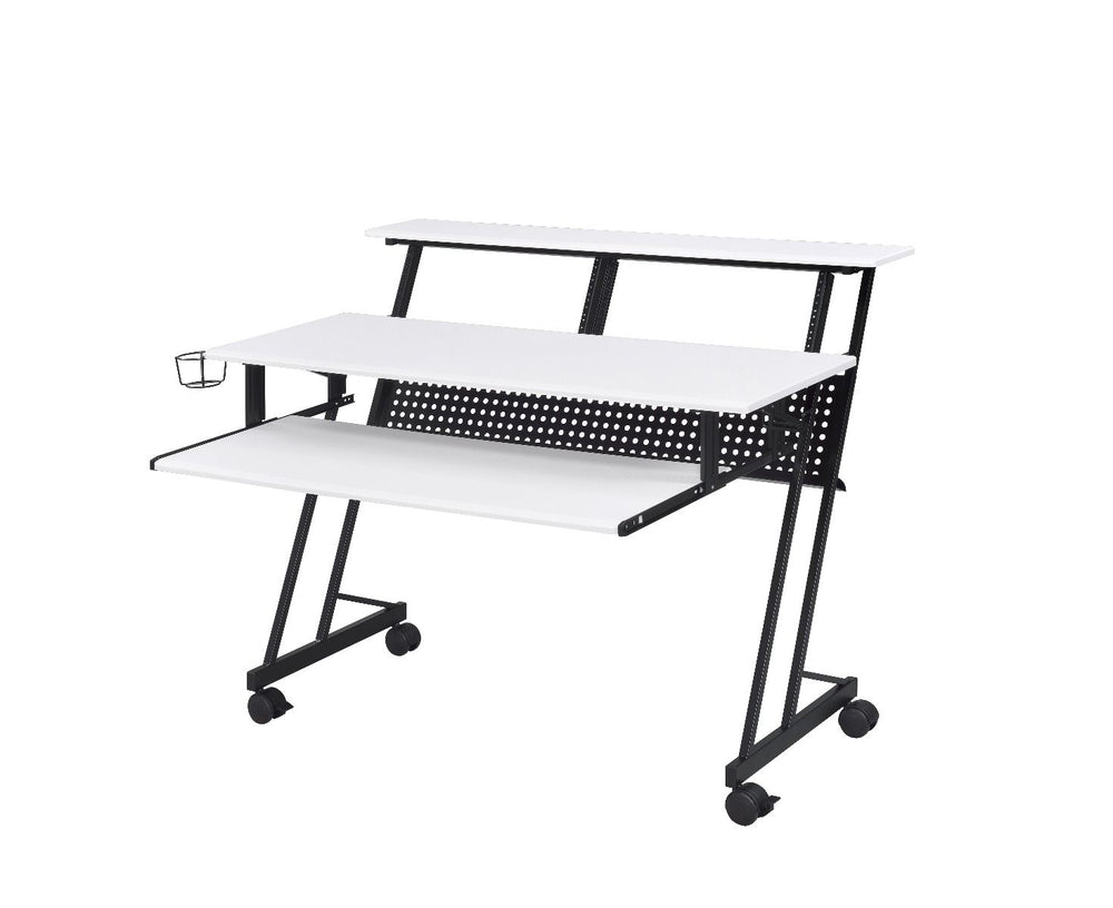 Perfectly fit for every workspace, this Suitor Music Recording Studio Desk offers style without sacrificing function. The shelves are intended to make your working space neat and organized and also keep the monitor at an eye-level for comfortable viewing.