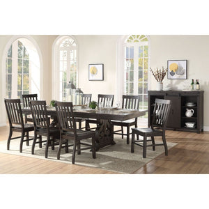 Combining classic and contemporary elements, the bold curves of the Maisha dining table provide both an elegant contrast and a unique look to any dining area. The beautiful rectangular trestle table features a wood base with decorative scrolled motifs in 