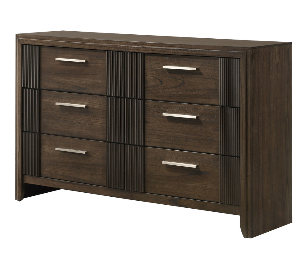 Create a warm and inviting retreat with this beautifully crafted bedroom ensemble, where timeless design meets modern functionality. Featuring a rich wood finish and sleek, linear details, this collection strikes the perfect balance between rustic charm a