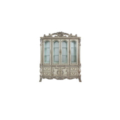 Hutch & Buffet STORAGE: HUTCH) 4 Glass Doors (3 Compartments with 2 Glass Shelves) BUFFET) 4 Drw, 2 Doors () Hutch w/Touch Light & Mirrored Back Panel Wooden Case Frame with Oversized Crown & Claw Leg (Poly-Resin Floral Motifs & Trim)<br/><br/><b>Product 