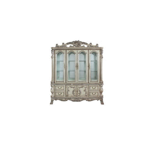 Hutch & Buffet STORAGE: HUTCH) 4 Glass Doors (3 Compartments with 2 Glass Shelves) BUFFET) 4 Drw, 2 Doors () Hutch w/Touch Light & Mirrored Back Panel Wooden Case Frame with Oversized Crown & Claw Leg (Poly-Resin Floral Motifs & Trim)<br/><br/><b>Product 