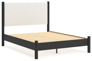 Cadmori - Black / White - Queen Upholstered Panel Bed