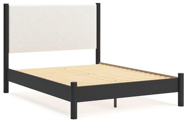 Cadmori - Black / White - Queen Upholstered Panel Bed