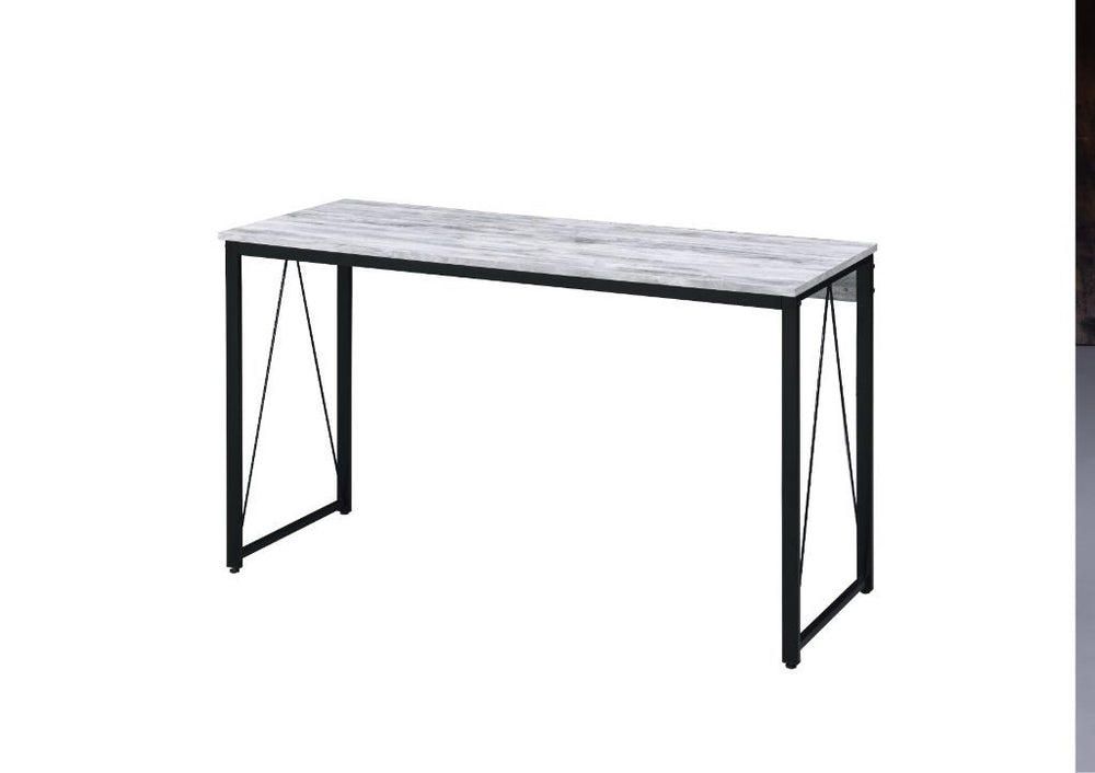 Simple, bold, and appealing, the Zaidin Desk will give your workplace a distinct look with rustic industrial style. Founded atop a black-finished metal base that is accented with reverse -"V-" shaped support, the distressed wooden table with minimal detai