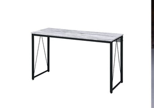 Simple, bold, and appealing, the Zaidin Desk will give your workplace a distinct look with rustic industrial style. Founded atop a black-finished metal base that is accented with reverse -"V-" shaped support, the distressed wooden table with minimal detai