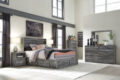 Baystorm - King Panel Bed With 4 Storage Drawers - 8 Pc. - Dresser, Mirror, Chest, King Bed - Gray