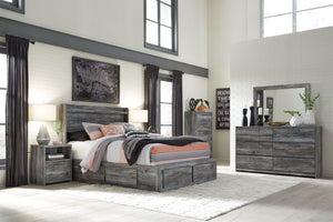 Baystorm - King Panel Bed With 4 Storage Drawers - 10 Pc. - Dresser, Mirror, Chest, King Bed, 2 Nightstands - Gray