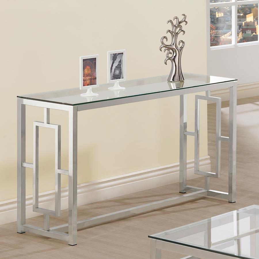 This rectangular console table combines modern design with functional versatility, making it an ideal piece for your living room or hallway. The tempered glass top ensures durability, while the electroplated chrome frame provides a sleek, polished finish.
