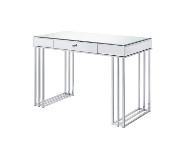 KDâ€¢ Rectangular Writing Deskâ€¢ 1 Storage Drawerâ€¢ Metal Baseâ€¢ Side Metal Drawer Glideâ€¢ 1/2 Extension Drawer Glide<br/><br/><b>Product Features</b><ul><li>Case: 1Pc/1Ctn</li><li>Finish: Mirrored and Chrome Finish</li><li>Style: Contemporary</li><li